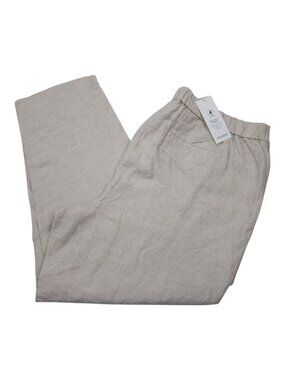 Chicos Natural Linen Slim Leg Pants Beige 3.5R Mid-Rise Tapered Ankle 26" Inseam